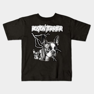 Boston Terrier Heavy Metal Dog Lover Kids T-Shirt